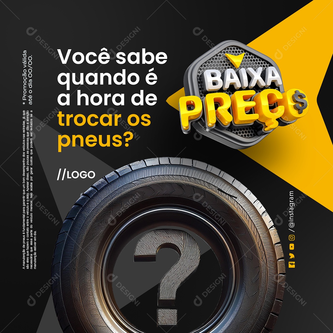 Baixa Preço Loja de Pneus Hora de Trocar os Pneus Social Media PSD Editável