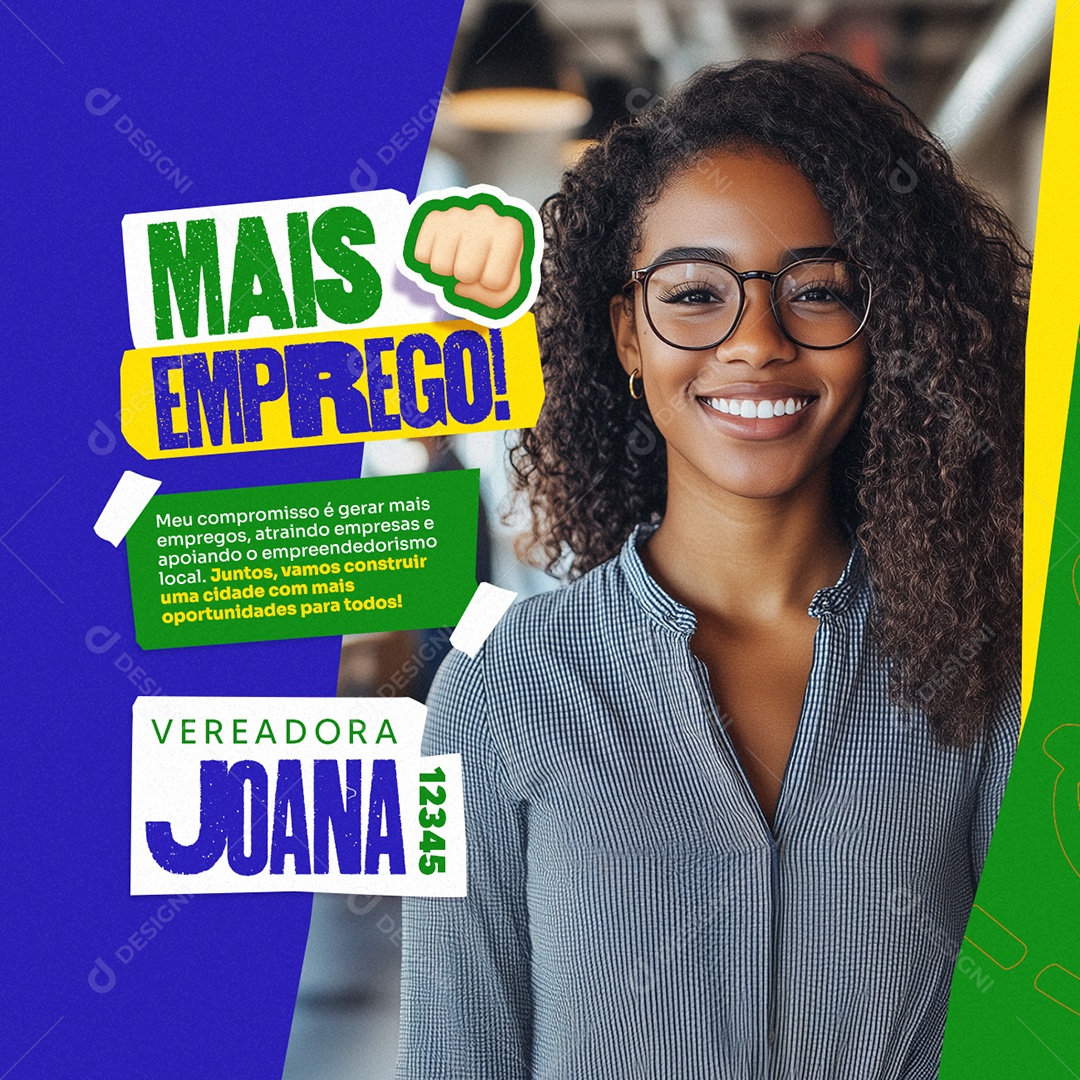 Política Vereadora Joana Projeto Mais Emprego Social Media PSD Editável