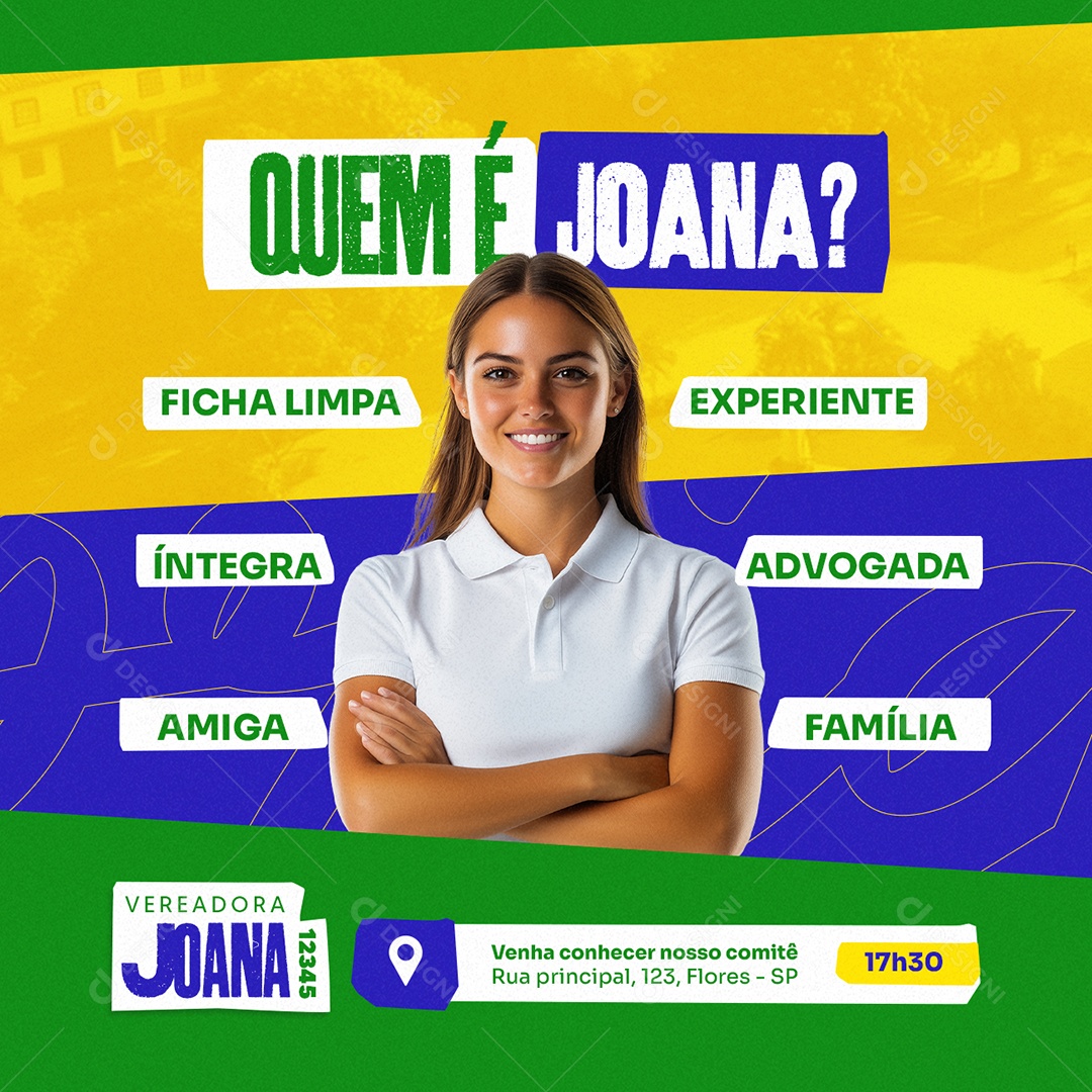Política Projeto Vereadora Joana Quem é Ficha Limpa Social Media PSD Editável
