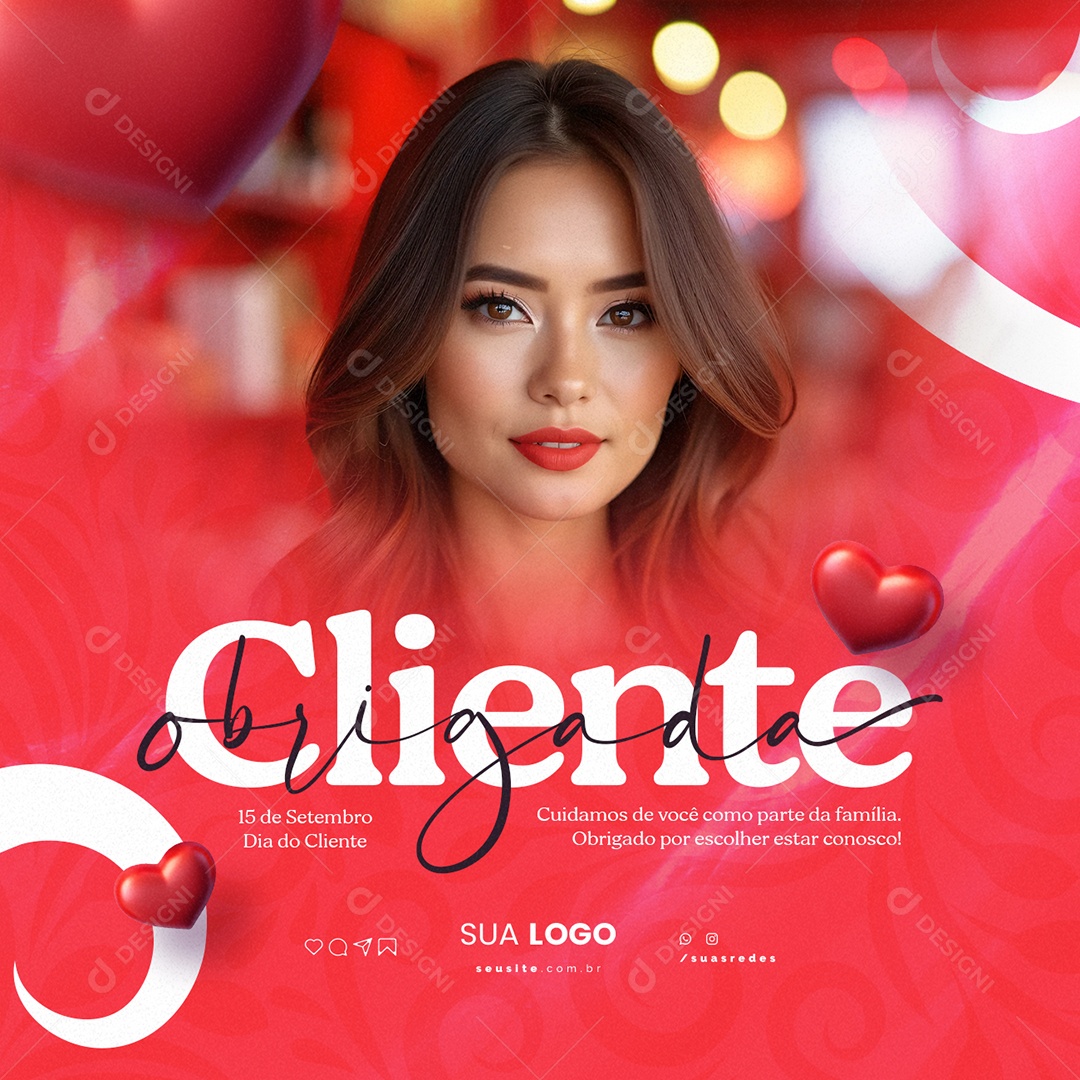 Dia do Cliente 15 de Setembro Obrigada Social Media PSD Editável