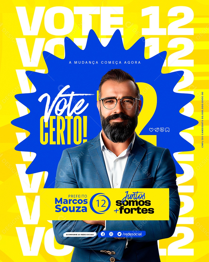 Política Vote Certo Prefeito Marcos Souza Social Media PSD Editável