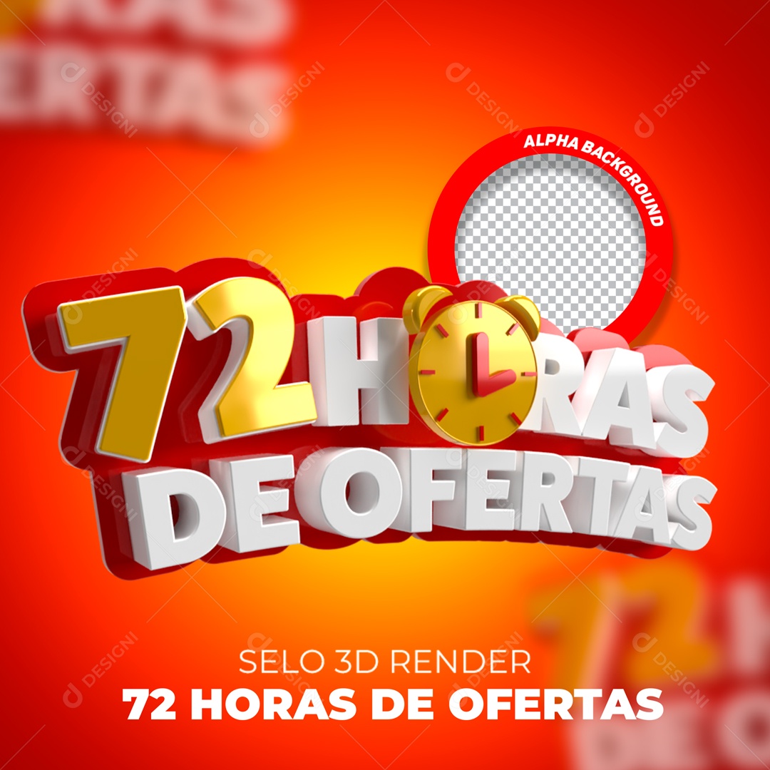 Ofertas 72 Horas Selo 3D Amarelo e Branco para Composição PSD