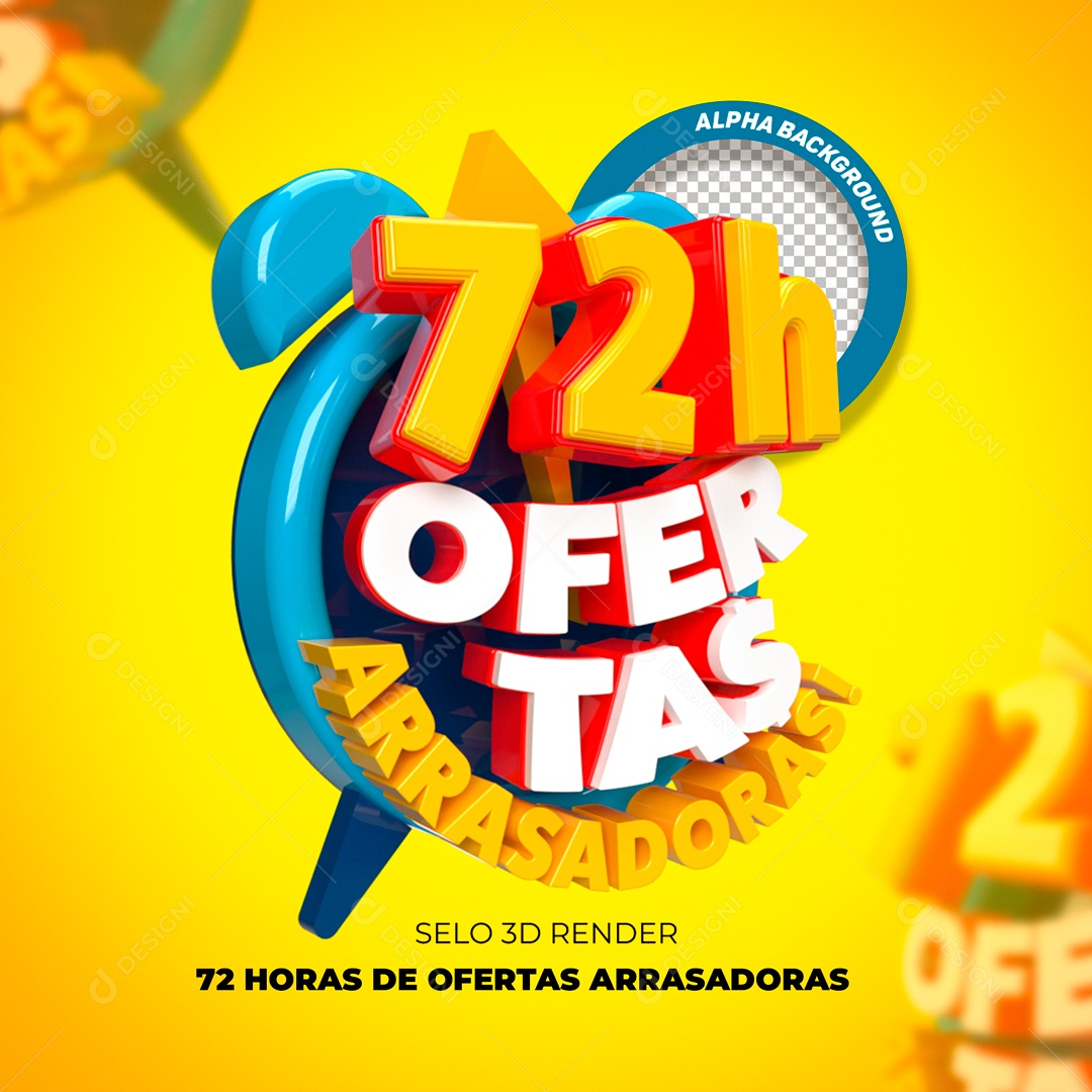Ofertas Arrasadoras 72H Selo 3D Amarelo Azul e Branco para Composição PSD