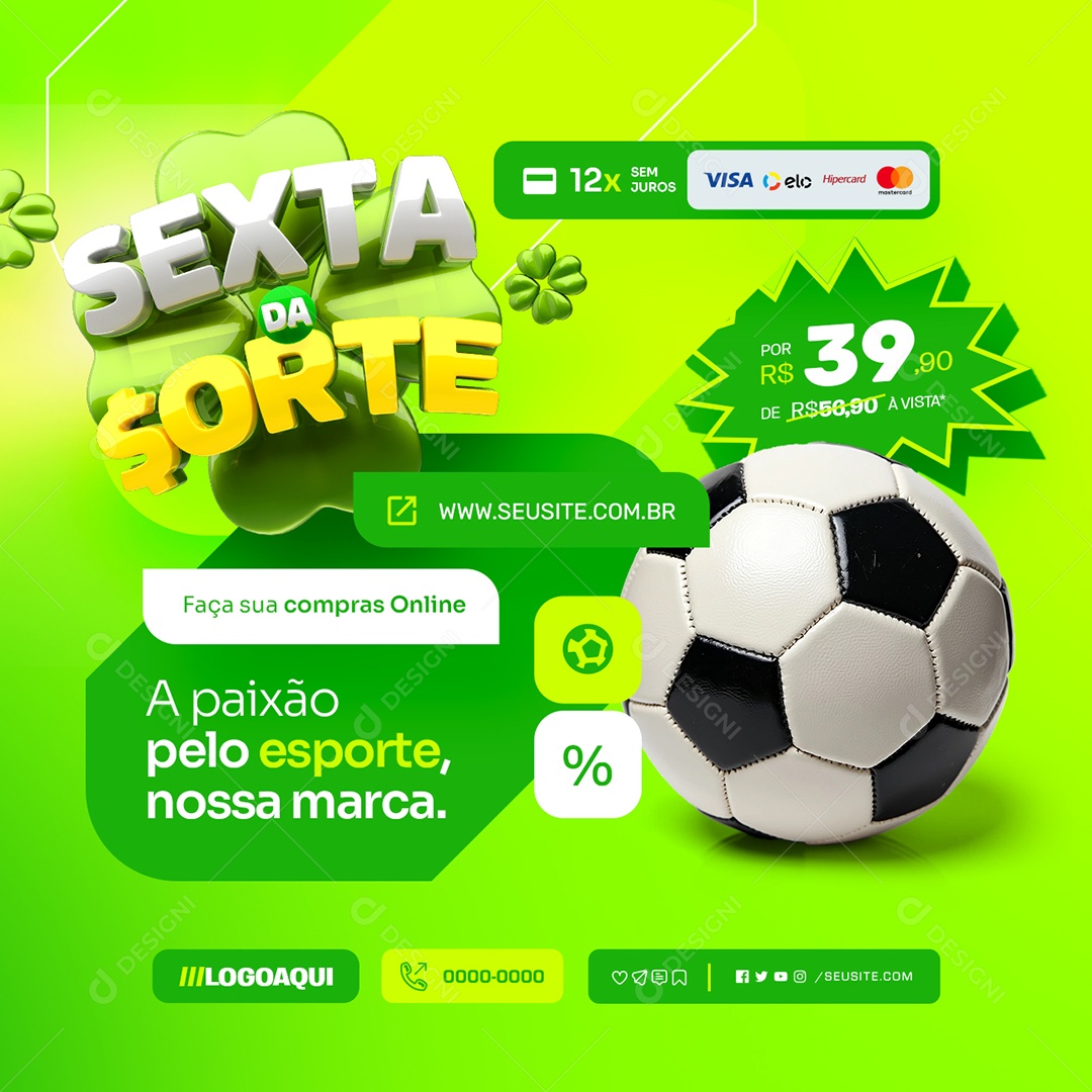 Sexta da Sorte Materiais Esportivos Bola Social Media PSD Editável