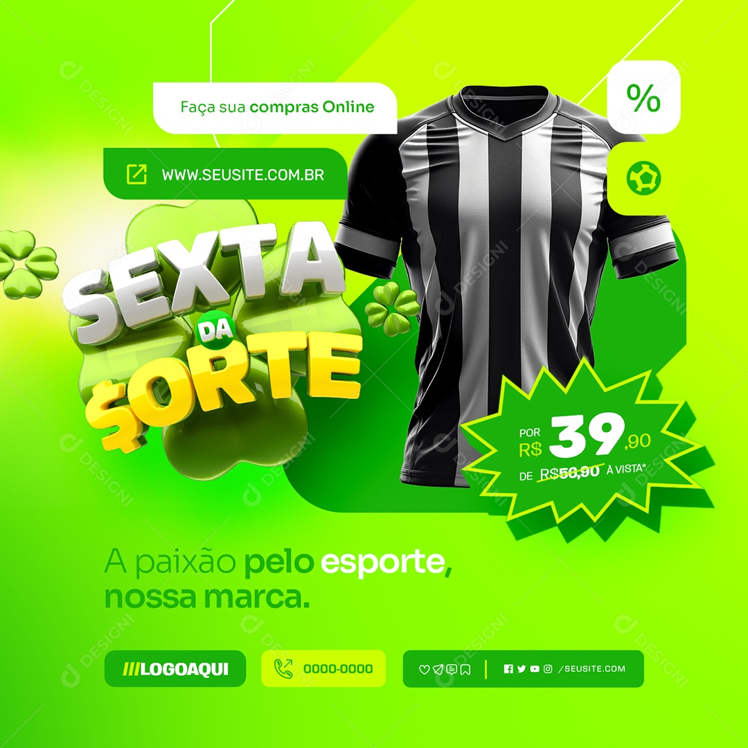 Sexta da Sorte Materiais Esportivos Paixão pelo Esporte Social Media PSD Editável