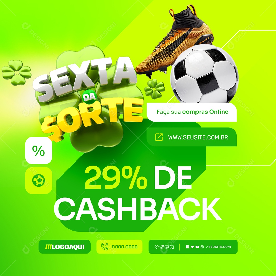 Sexta da Sorte Materiais Esportivos 29% de Cashback Social Media PSD Editável
