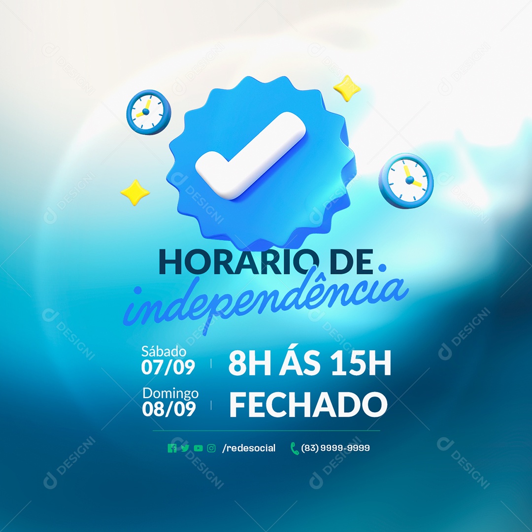 Horário de Independência 7 de Setembro Fechado Social Media PSD Editável