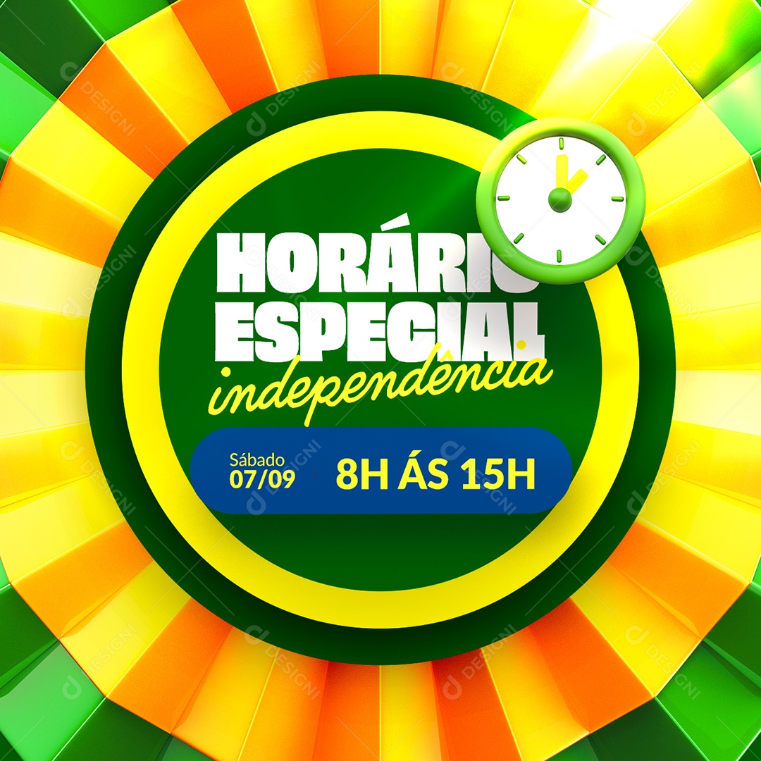 Horário Especial Independência 7 de Setembro Social Media PSD Editável