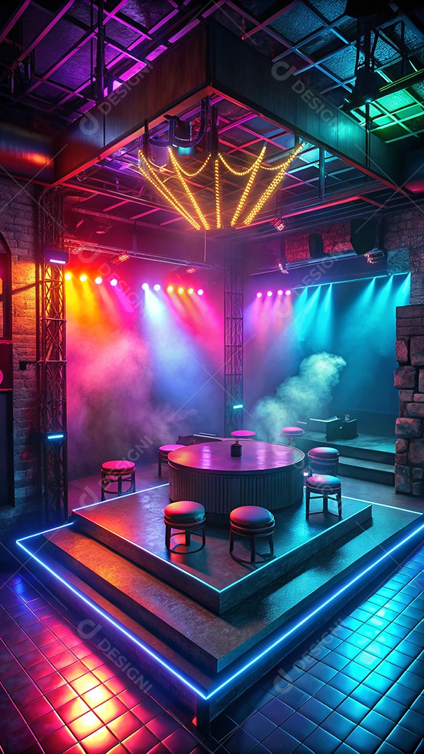 Palco bar decorado com luzes neon