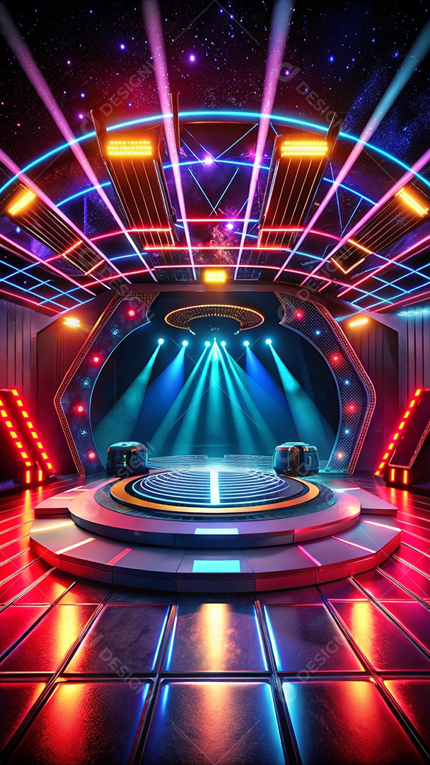 Palco com iluminação colorida para evento