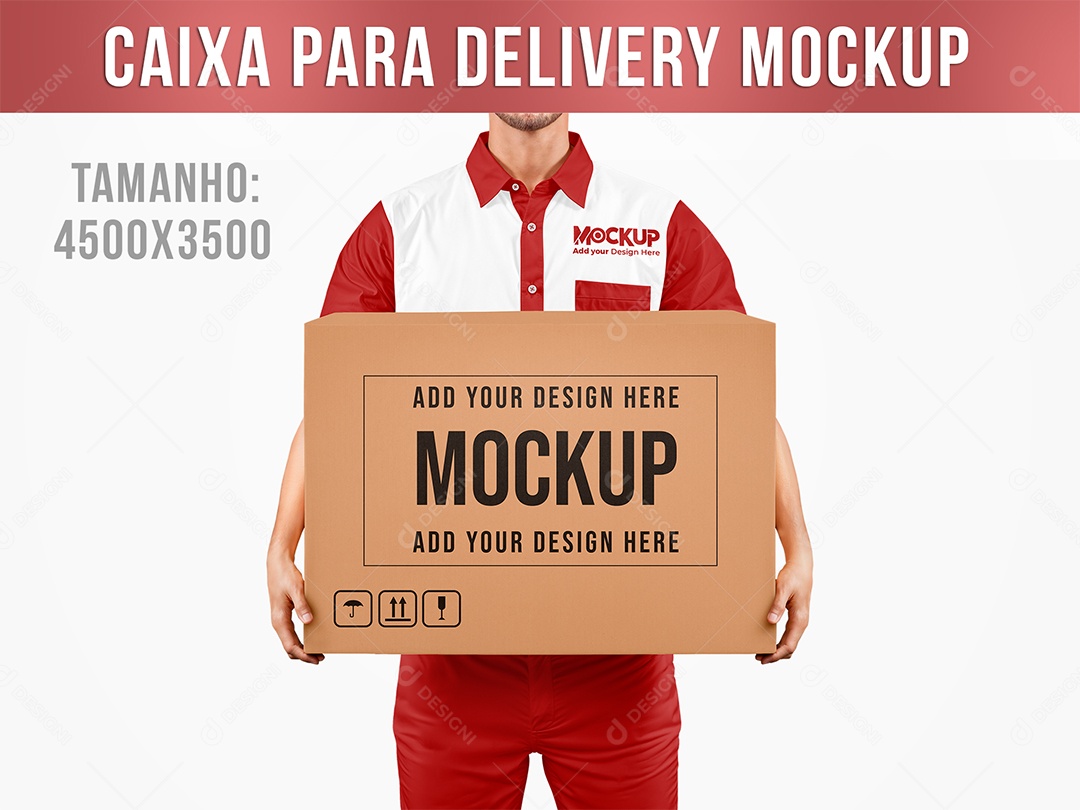 Homem Segurando uma Caixa Delivery Mockup PSD Editável