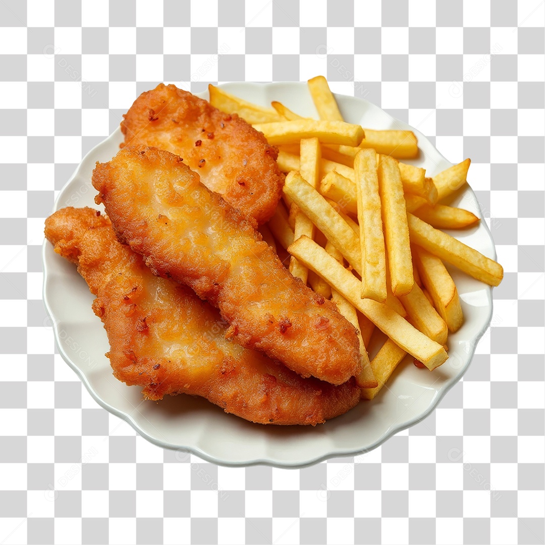 Lanche Frito com Batatas PNG Transparente