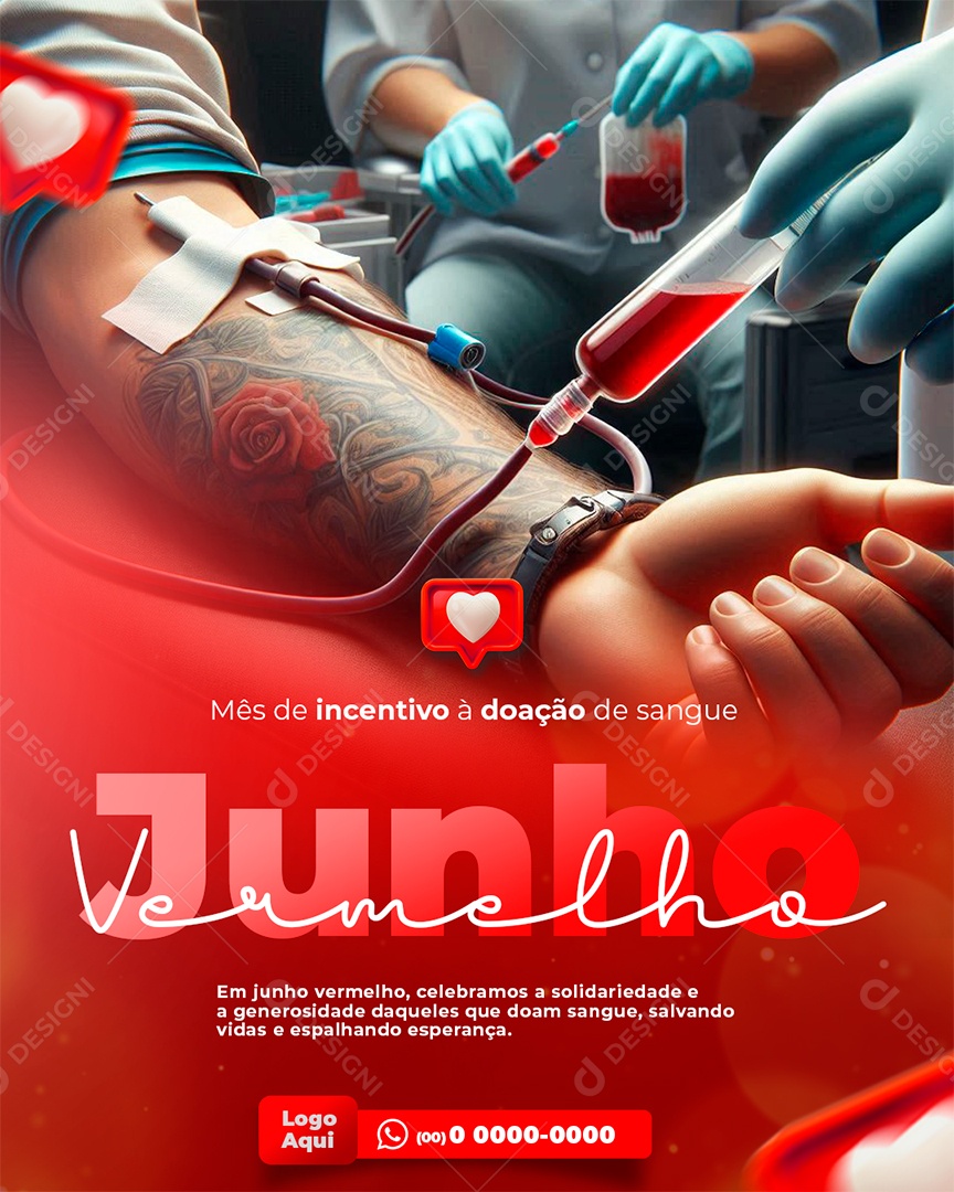 Junho Vermelho Mês de Incentivo á Doação de Sangue Social Media PSD Editável