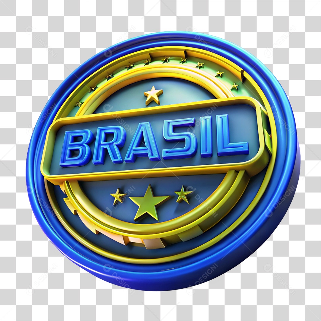 Selo 3D Brasil Nação PNG Transparente