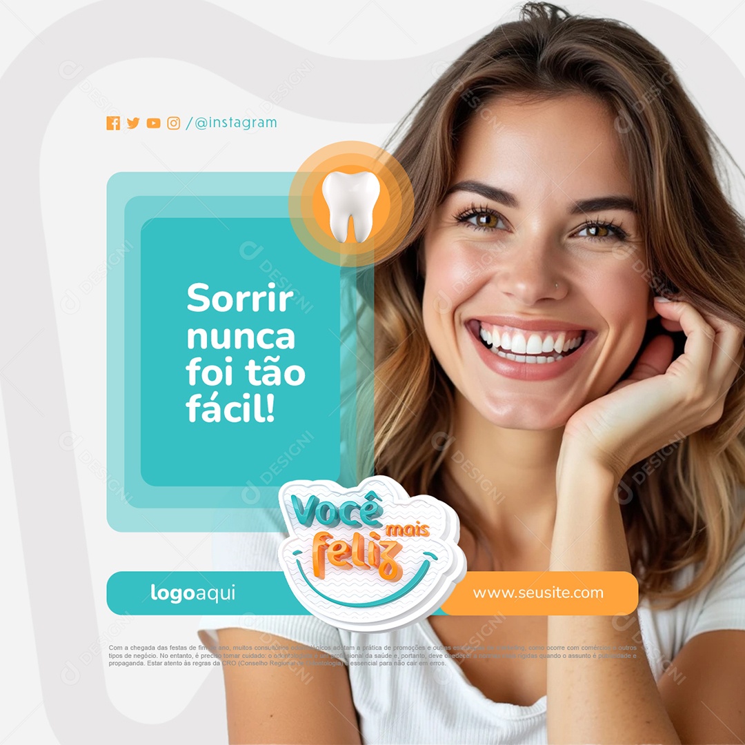 Você Mais Feliz Dentista Sorrir Nunca Foi Tão Fácil Social Media PSD Editável