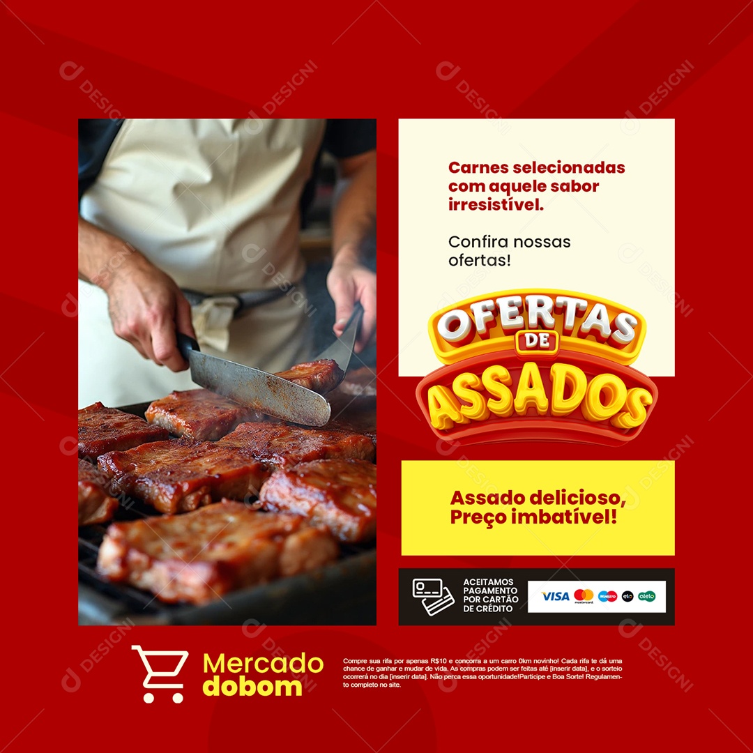 Ofertas de Assados Supermercado Carnes Selecionadas Social Media PSD Editável