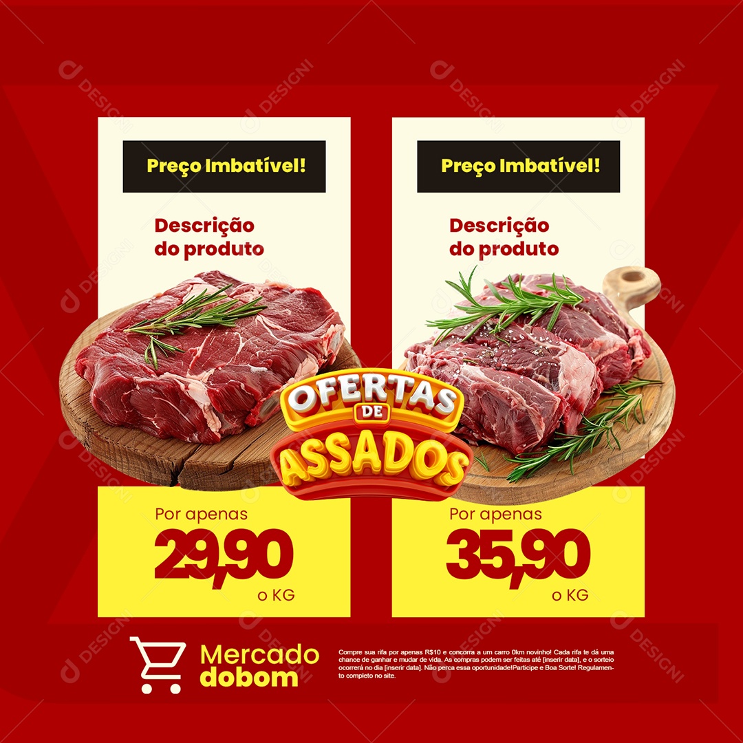Ofertas de Assados Supermercado Preço Imbatível Social Media PSD Editável