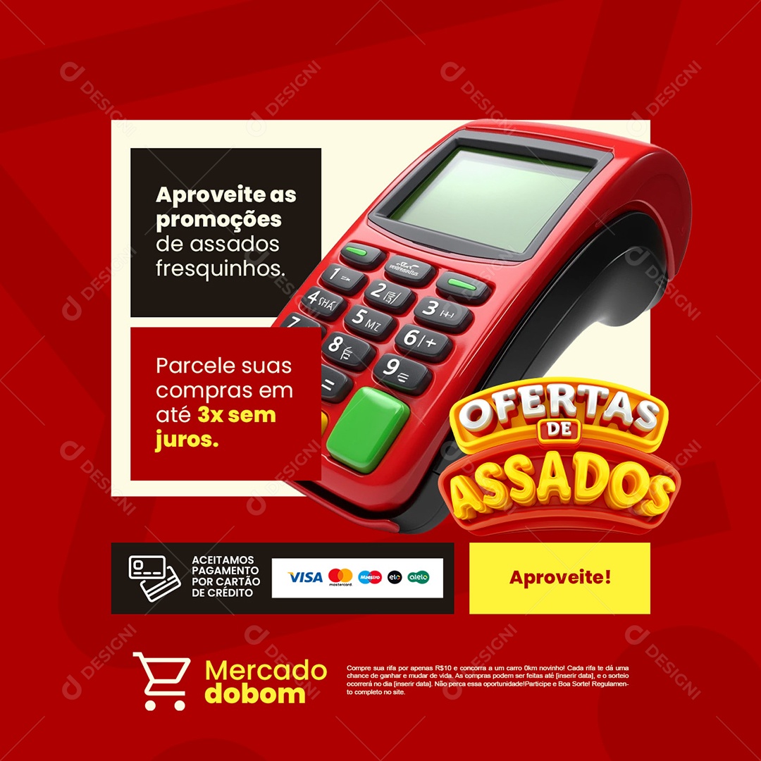 Ofertas de Assados Supermercado Parcele suas Compras Social Media PSD Editável
