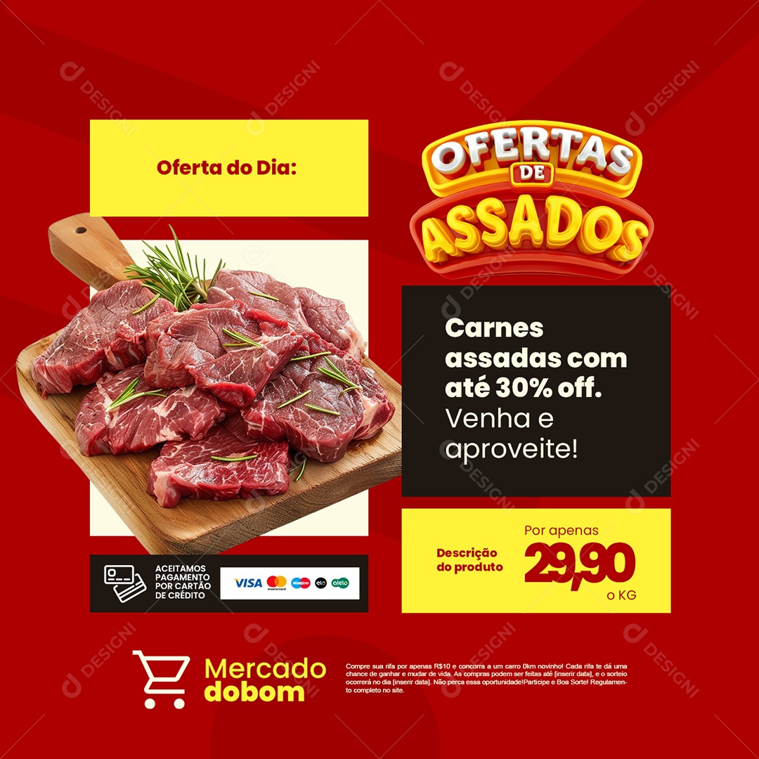 Ofertas de Assados Supermercado Carnes Assadas Social Media PSD Editável