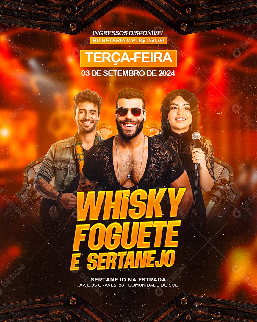 Flyer Whisky Foguete e Sertanejo Social Media PSD Editável