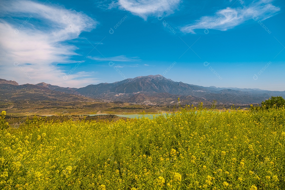 Bela vista da montanha e do reservatório de Viñuela em Málaga