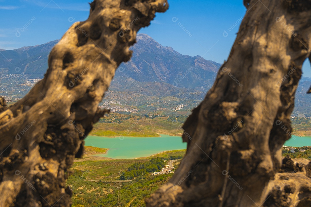 Bela vista da montanha e do reservatório de Viñuela em Málaga