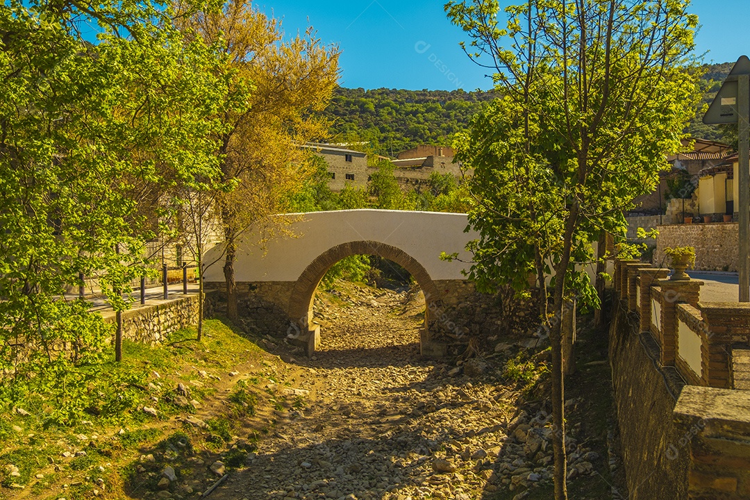 Ruínas de uma ponte de pedra no meio da natureza da região de Tolox