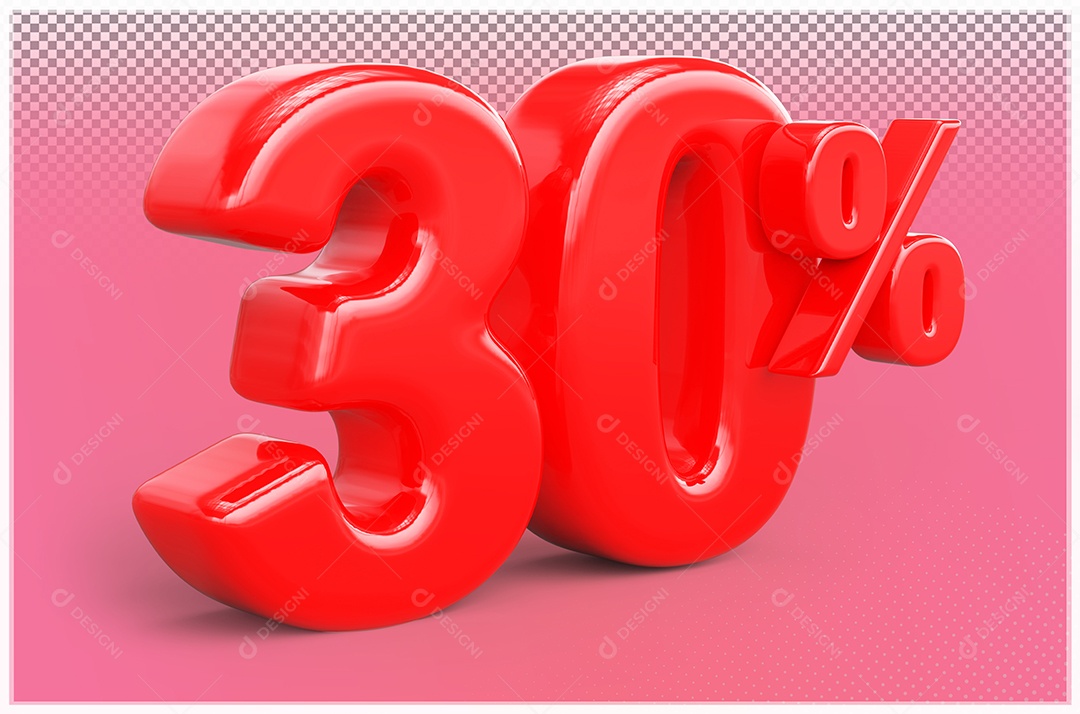 Desconto de 30% Elemento 3D Vermelho para Composição PSD