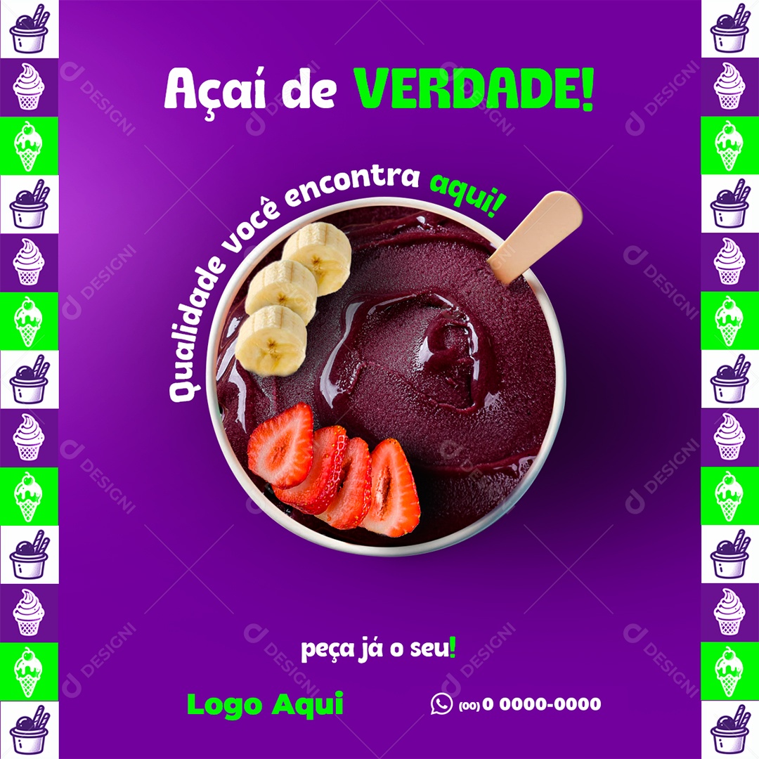 Açaiteria Açaí de Verdade Social Media PSD Editável