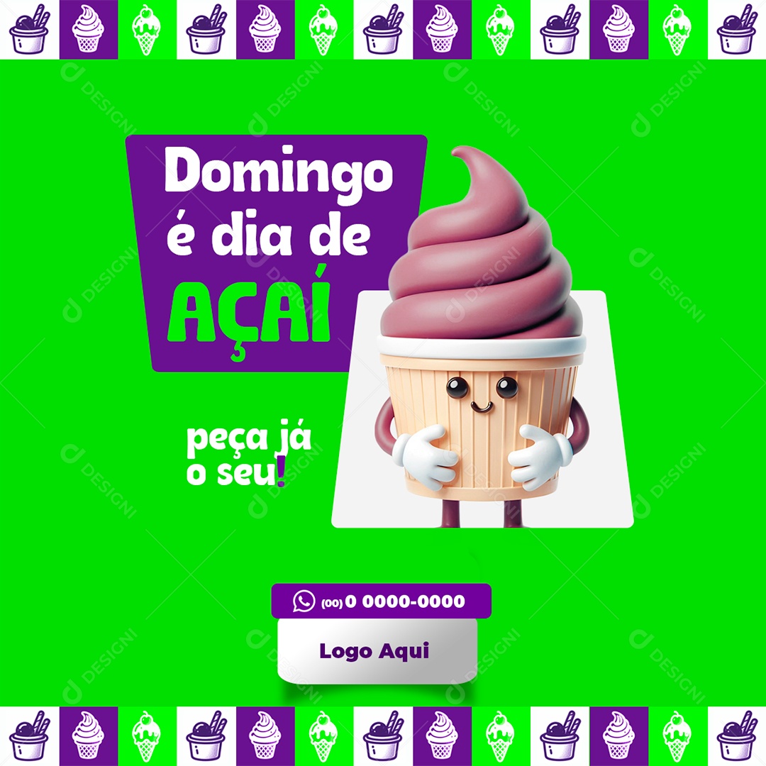 Açaiteria Domingo é Dia de Açaí Social Media PSD Editável