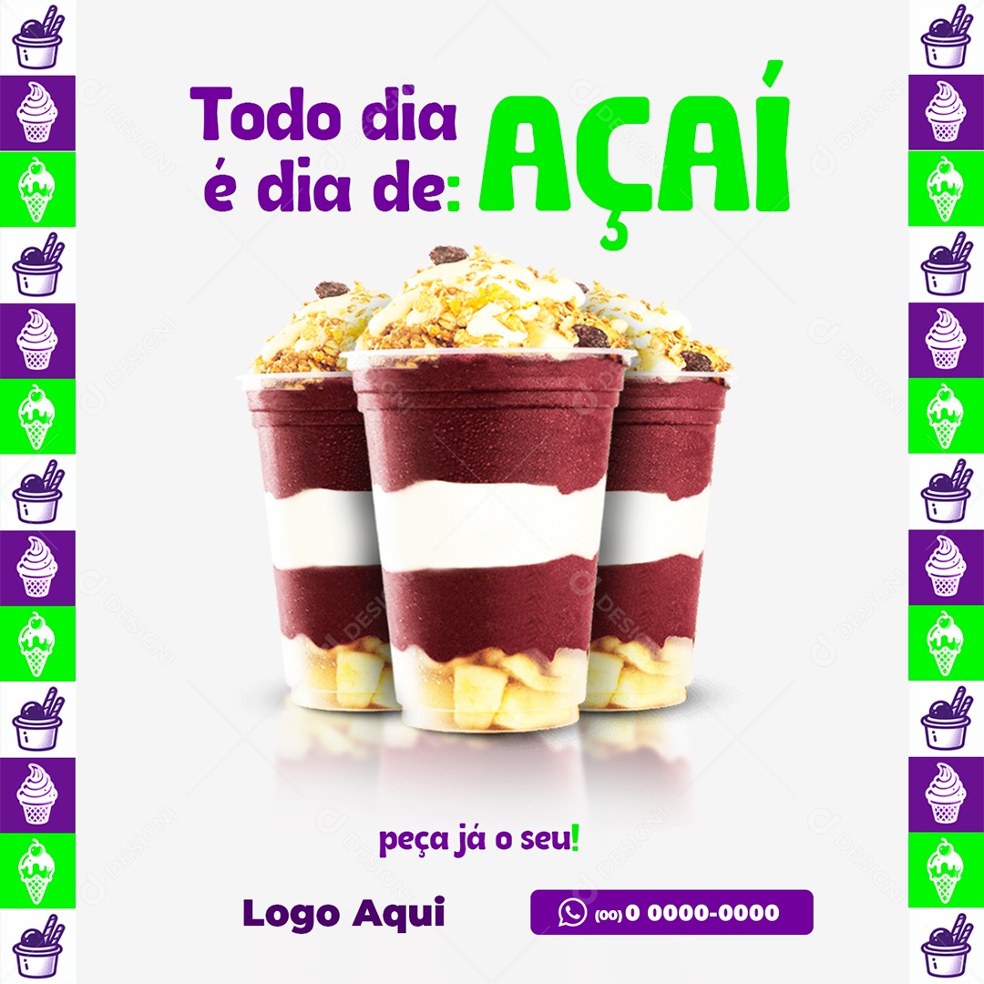 Açaiteria Todo Dia é Dia de Açaí Social Media PSD Editável