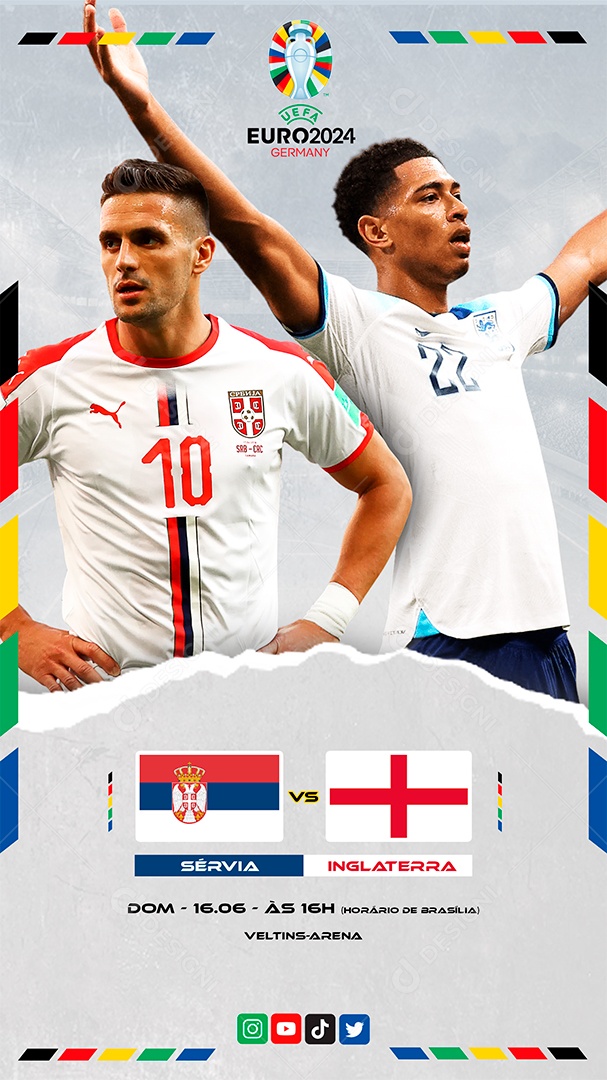 Story Euro 2024 Sérvia x Inglaterra Social Media PSD Editável