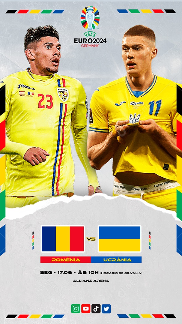 Story Euro 2024 Romênia x Ucrânia Social Media PSD Editável