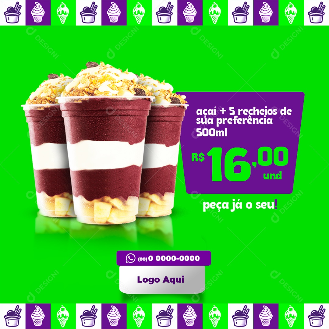 Açaiteria Recheios de Sua Preferência Social Media PSD Editável