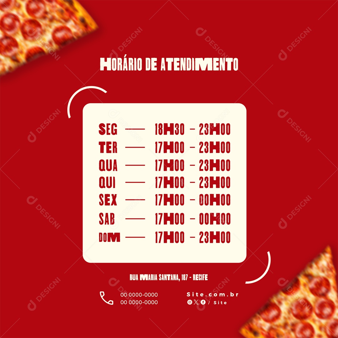 Pizzaria Horário de Atendimento Social Media PSD Editável