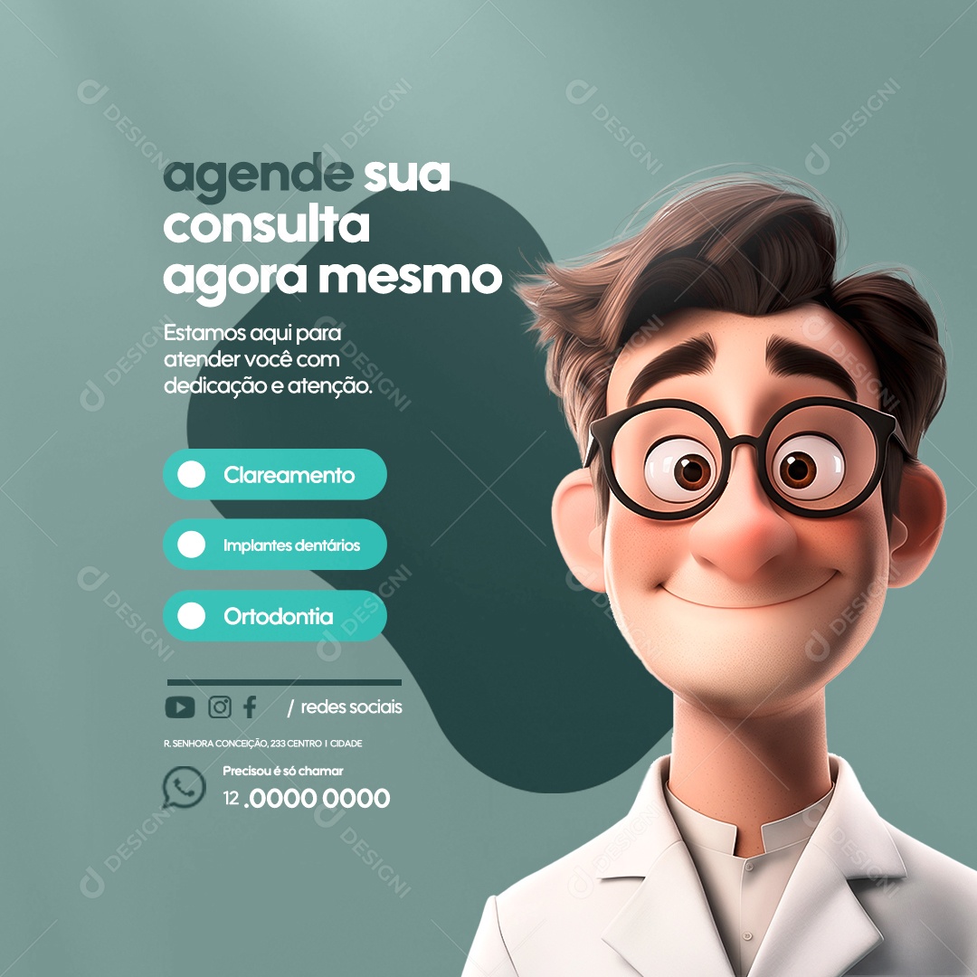 Dentista Agende sua Consulta Agora Mesmo Social Media PSD Editável