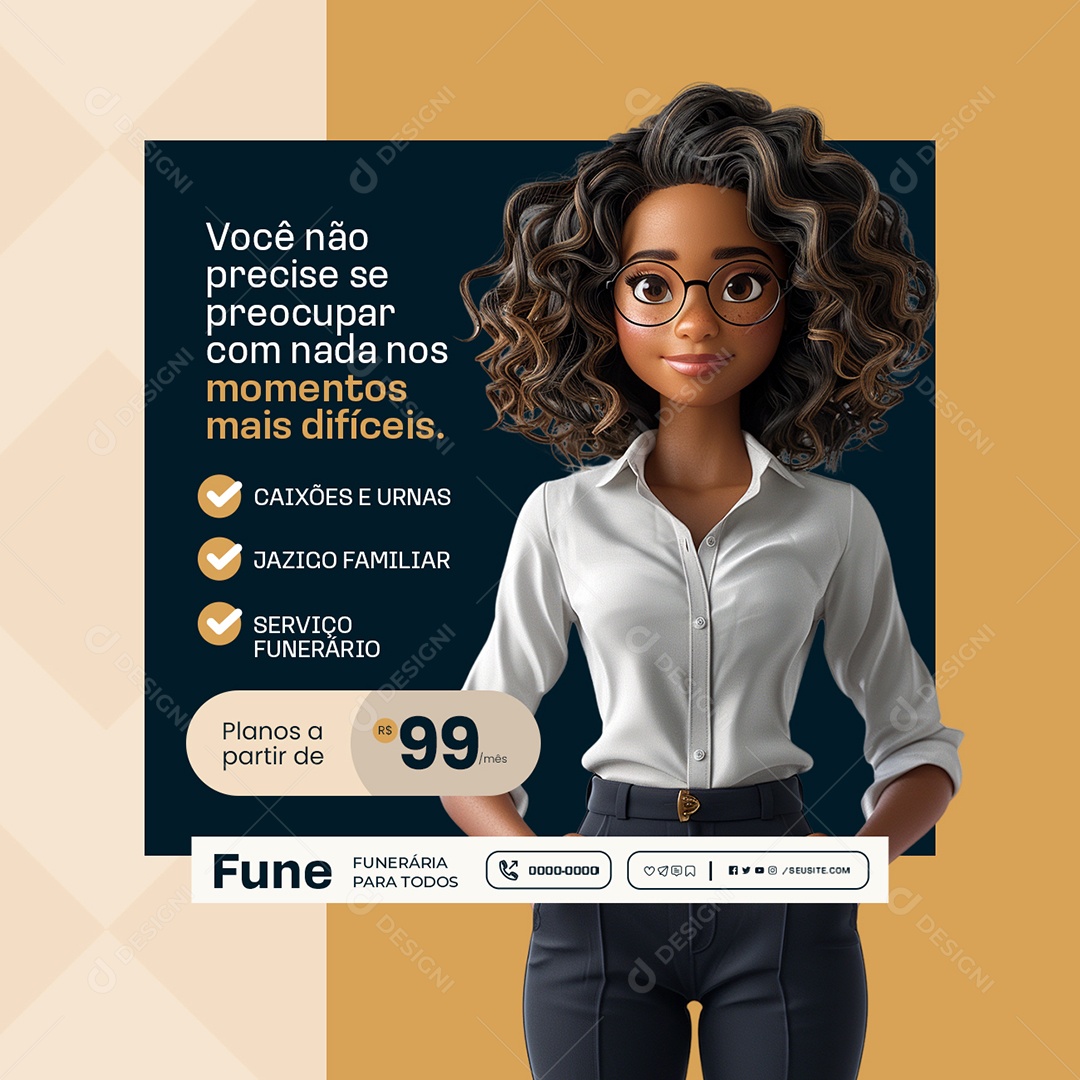 Funerária Você Não Precise se Preocupar Serviço Funenário Social Media PSD Editável