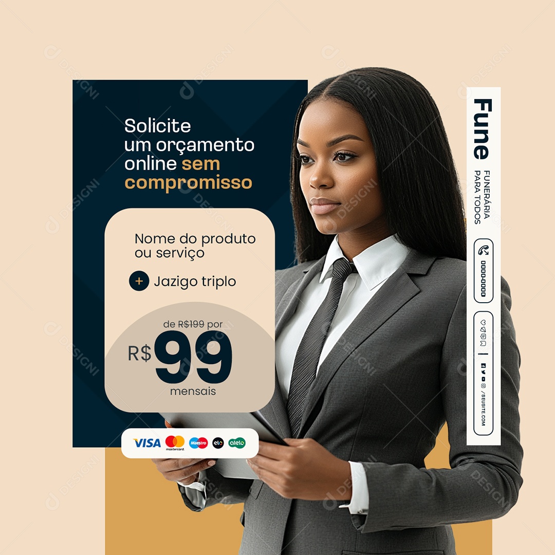 Funerária Solicite um Orçamento Online Sem Compromisso Social Media PSD Editável