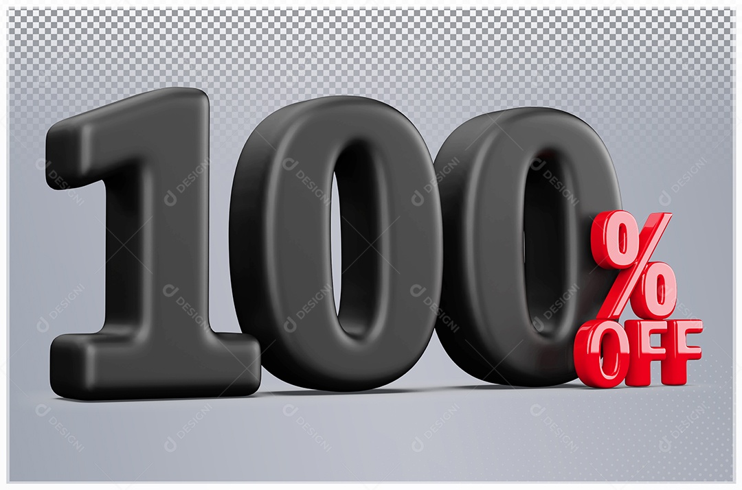 Desconto de 100% Off Elemento 3D Preto e Vermelho para Composição PSD