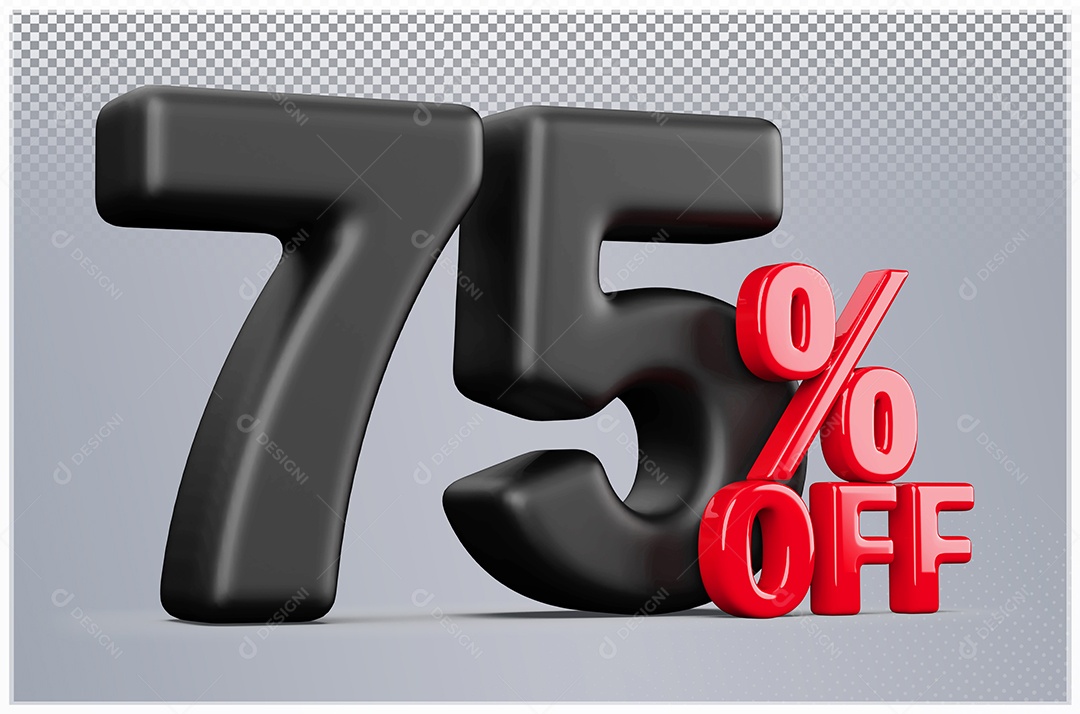 Desconto de 0% Off Elemento 3D Preto e Vermelho para Composição PSD