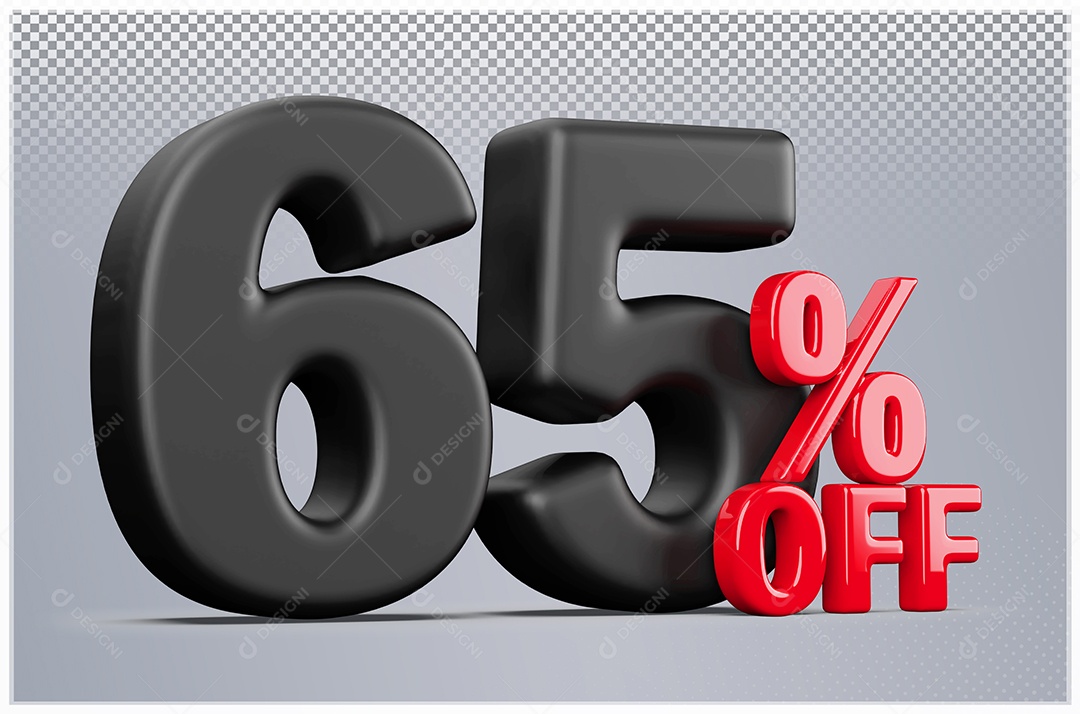 Desconto de 65% Off Elemento 3D Preto e Vermelho para Composição PSD