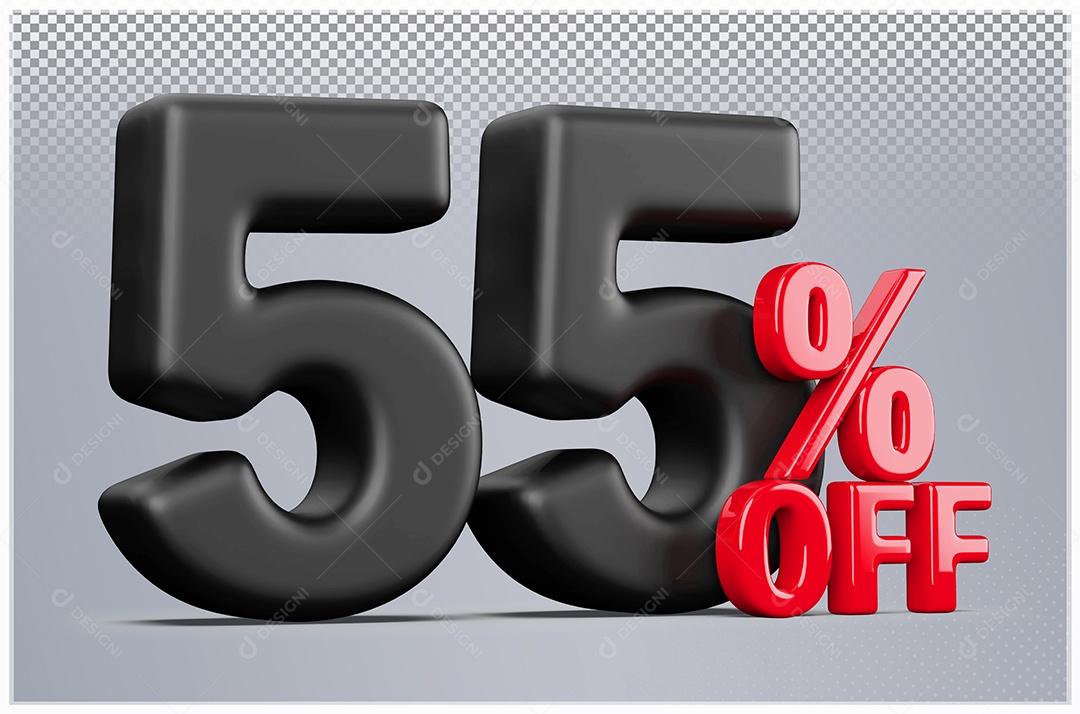 Desconto de 55% Off Elemento 3D Preto e Vermelho para Composição PSD
