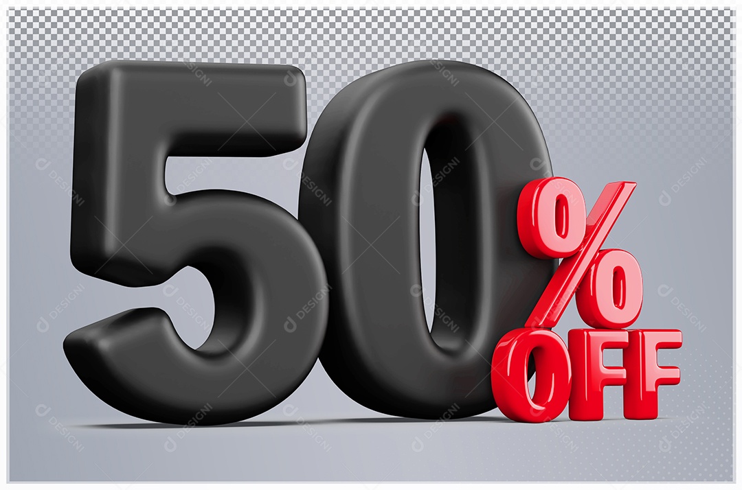 50% Off Black and Red 3D Element Discount for PSD Composition