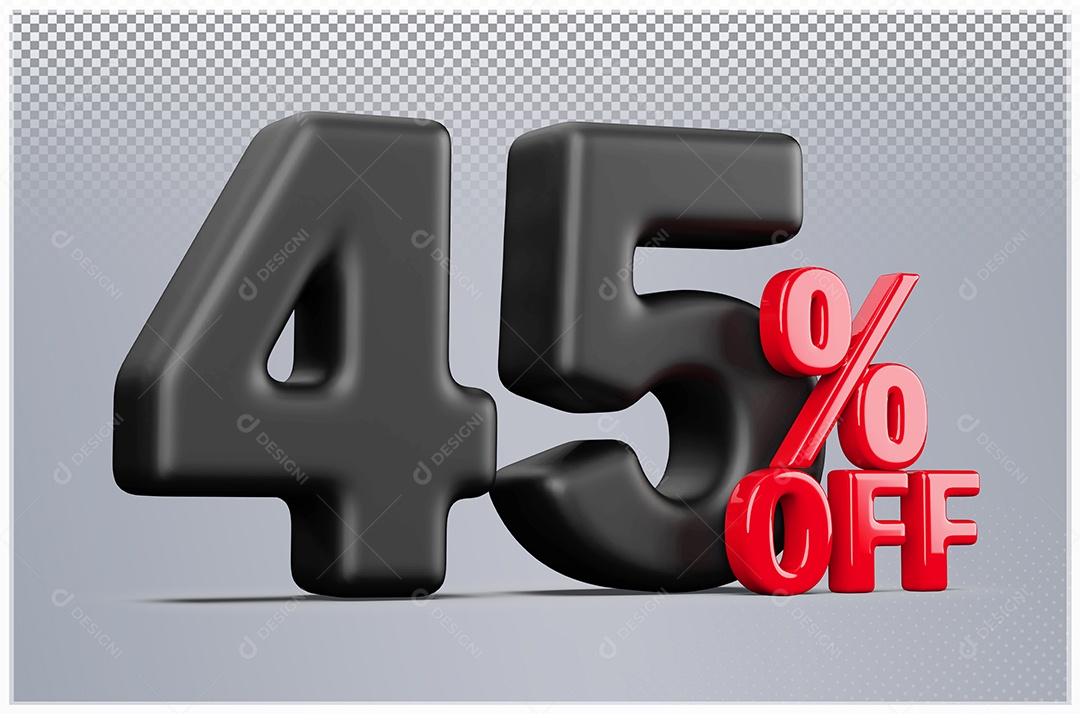 Desconto de 45% Off Elemento 3D Preto e Vermelho para Composição PSD