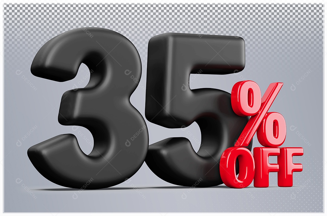 Desconto de 35% Off Elemento 3D Preto e Vermelho para Composição PSD