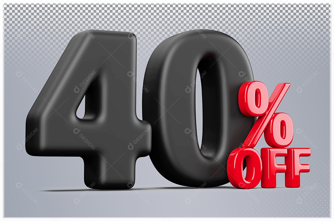 Desconto de 40% Off Elemento 3D Preto e Vermelho para Composição PSD