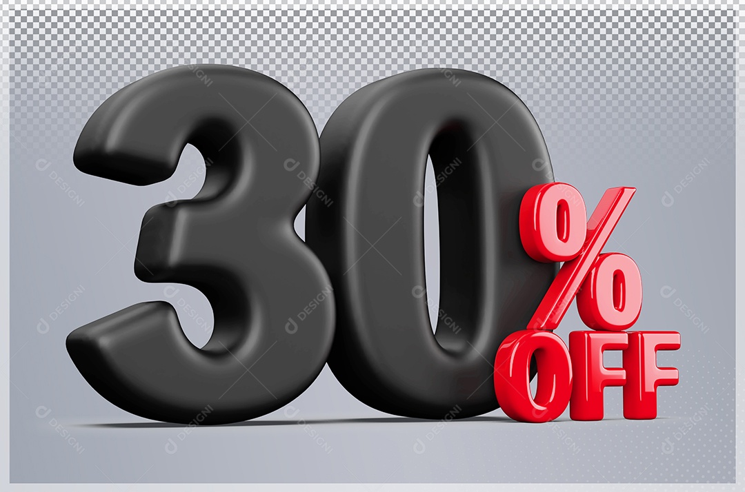 Desconto de 30% Off Elemento 3D Preto e Vermelho para Composição PSD