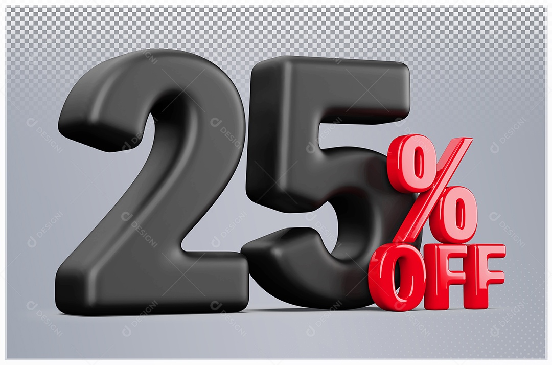 Desconto de 25% Off Elemento 3D Preto e Vermelho para Composição PSD