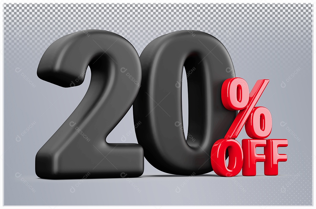 Desconto de 20% Off Elemento 3D Preto e Vermelho para Composição PSD