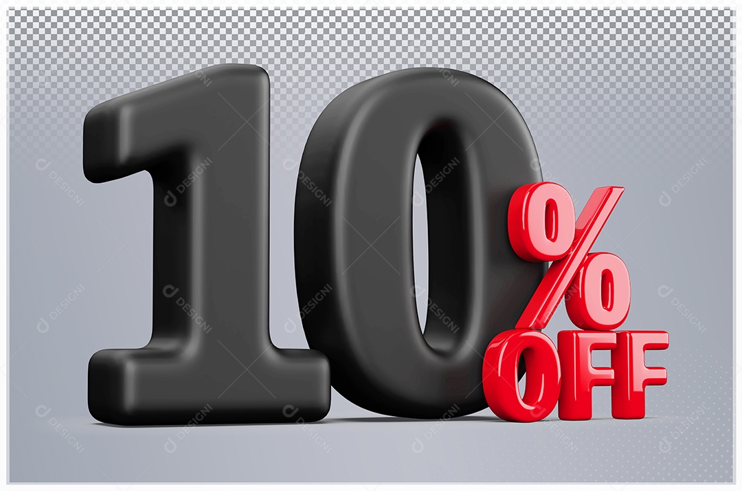 Desconto de 10% Off Elemento 3D Preto e Vermelho para Composição PSD